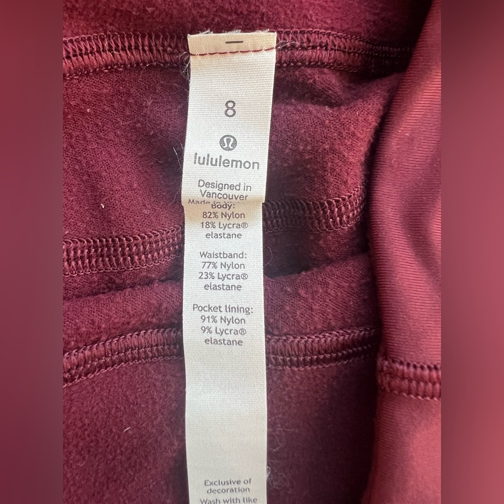 Lululemon Legging Toasty Tech Tight II Women Size 8 Garnet High Waist W5BRDS - Picture 9 of 11